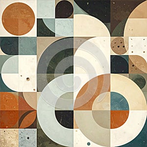 Abstract seamless pattern in geometric style. Texture made of circles dots and rectan