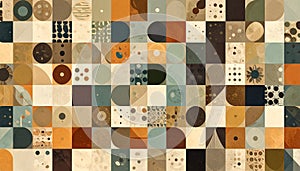 Abstract seamless pattern in geometric style. Texture made of circles dots and rectan