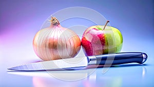 Onion, Apple, Knife