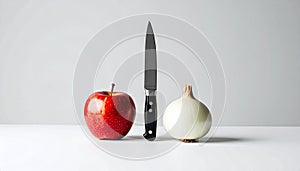 Onion, Apple, Knife