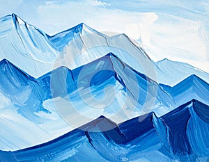 Blue mountains, close-up fragment, abstract background, acrylic hand painted background