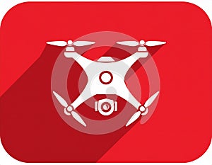 Quadcopter long shadow glyph icon. Style is a flat symbol on a red rounded