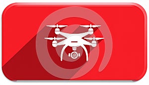 Quadcopter long shadow glyph icon. Style is a flat symbol on a red rounded