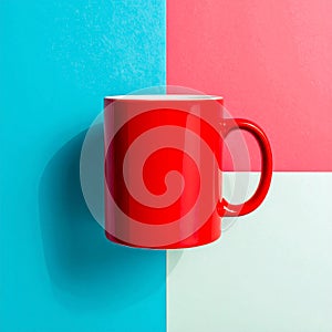 Red Mug On Colorful Background - Vector Illustration