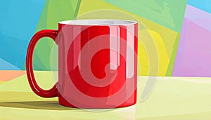 Red Mug On Colorful Background - Vector Illustration