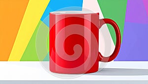 Red Mug On Colorful Background - Vector Illustration