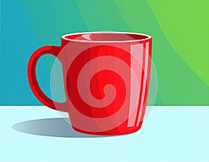 Red Mug On Colorful Background - Vector Illustration