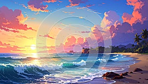 Beautiful sea and sky at sunset - digital artwork