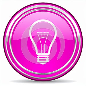 the glossy bulb icon - the pink glossy circle button with bulb pictogram - the idea bulb