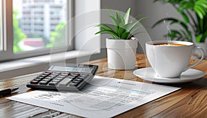 Financial Planning and Accounting Workspace with Morning Coffee