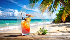 Tropical Sunset Cocktail on a Beach