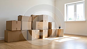 Moving Boxes Stacked in an Empty Room