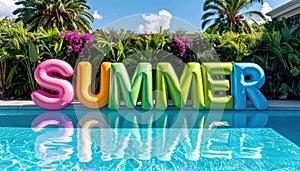 Summer Balloons Floating on a Pool