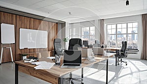 Modern Office Workspace with City View