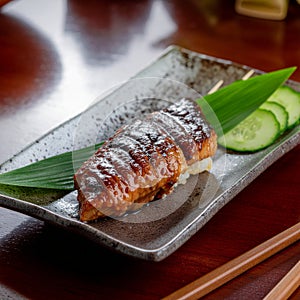 Grilled Eel Sushi on Plate