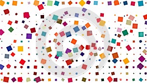 Geometric confetti vector background. Scatter of square elements. Random colored squa