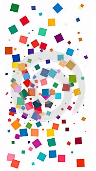 Geometric confetti vector background. Scatter of square elements. Random colored squa