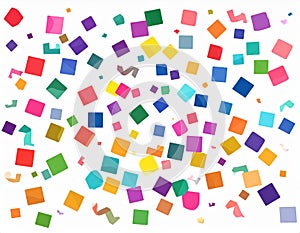 Geometric confetti vector background. Scatter of square elements. Random colored squa