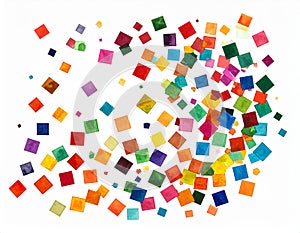 Geometric confetti vector background. Scatter of square elements. Random colored squa