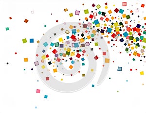 Geometric confetti vector background. Scatter of square elements. Random colored squa