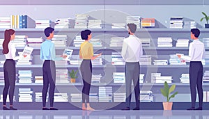 Office Workers Reviewing Documents in Archive