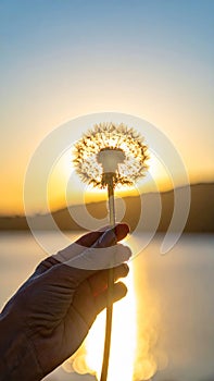 Dandelion backlighted by the sun. close up