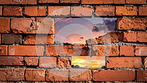 Close up brick cracked wall texture background, broken concept