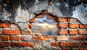 Close up brick cracked wall texture background, broken concept
