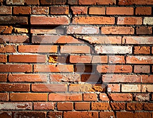 Close up brick cracked wall texture background, broken concept