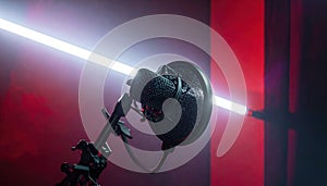 Studio Microphone with Red and White Lighting