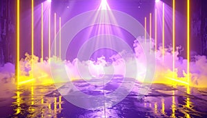 Futuristic Neon Stage with Smoke and Lights