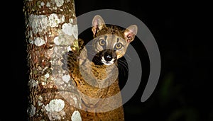 Fossa Climbing Tree at Night