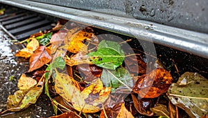 Wet Autumn Leaves in Gutter