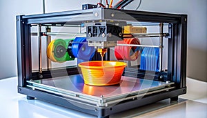 3D Printer in Action Creating an Orange Object