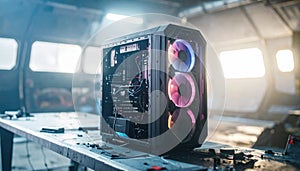 High-Performance Gaming PC in Workshop Setting