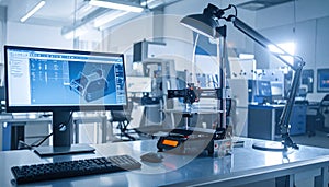 Engineering workstation with 3D printer and CAD software