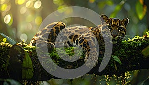 Clouded Leopard in Lush Forest Canopy