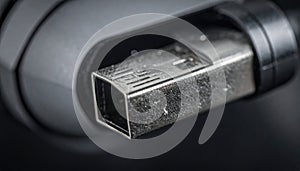 Close-up Macro View of a Silver USB Connector