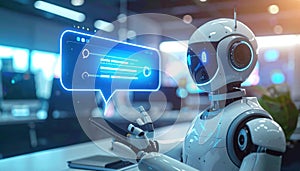 AI Robot Interacting with Futuristic Interface