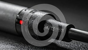 Close-up of a Mute Button on a Black Microphone