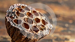 Textured Dried Lotus Seed Pod Close-up