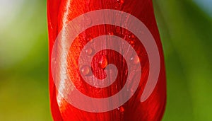 Vibrant Red Tulip Petal with Dewdrops