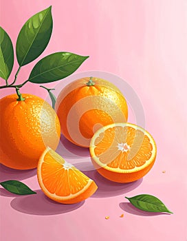 Oranges Illustration Image with Pink Background