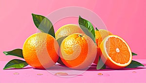 Oranges Illustration Image with Pink Background