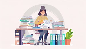 Overwhelmed Office Worker with Paperwork