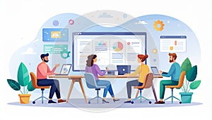 Team Collaboration and Data Analysis Illustration
