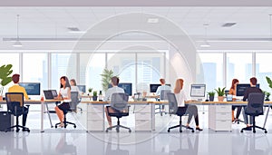 Modern Open Office Space with Employees