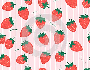 Strawberry seamless pattern and print. Hand drawn berry set. Whole juicy berries