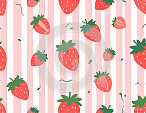 Strawberry seamless pattern and print. Hand drawn berry set. Whole juicy berries
