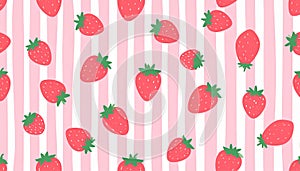Strawberry seamless pattern and print. Hand drawn berry set. Whole juicy berries